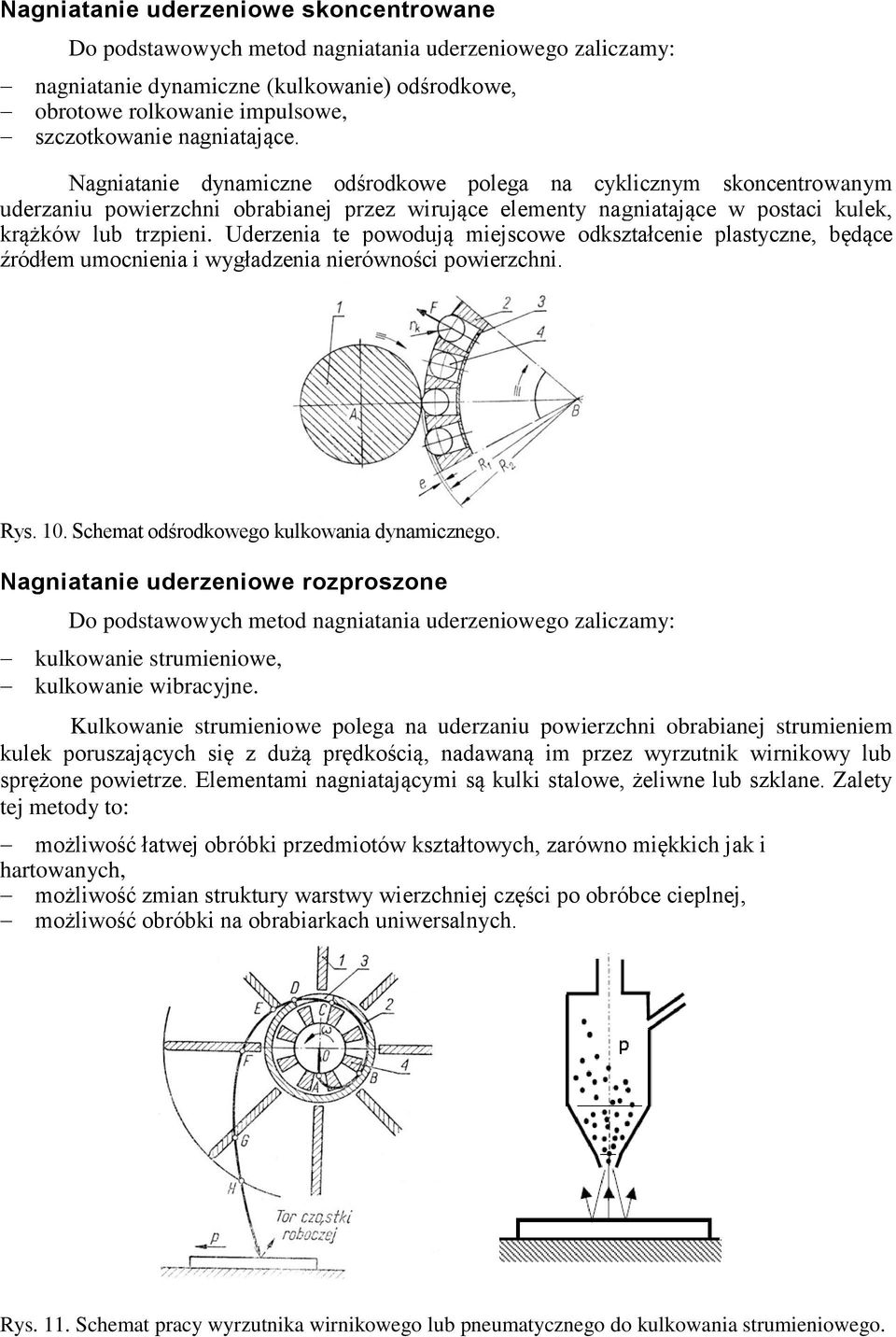Uderzenia te powodują miejscowe odkształcenie plastyczne, będące źródłem umocnienia i wygładzenia nierówności powierzchni. Rys. 10. Schemat odśrodkowego kulkowania dynamicznego.