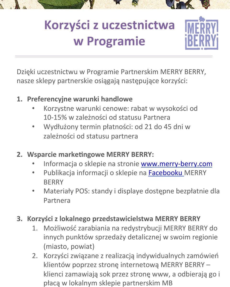 Wsparcie marke\ngowe MERRY BERRY: Informacja o sklepie na stronie www.merry- berry.