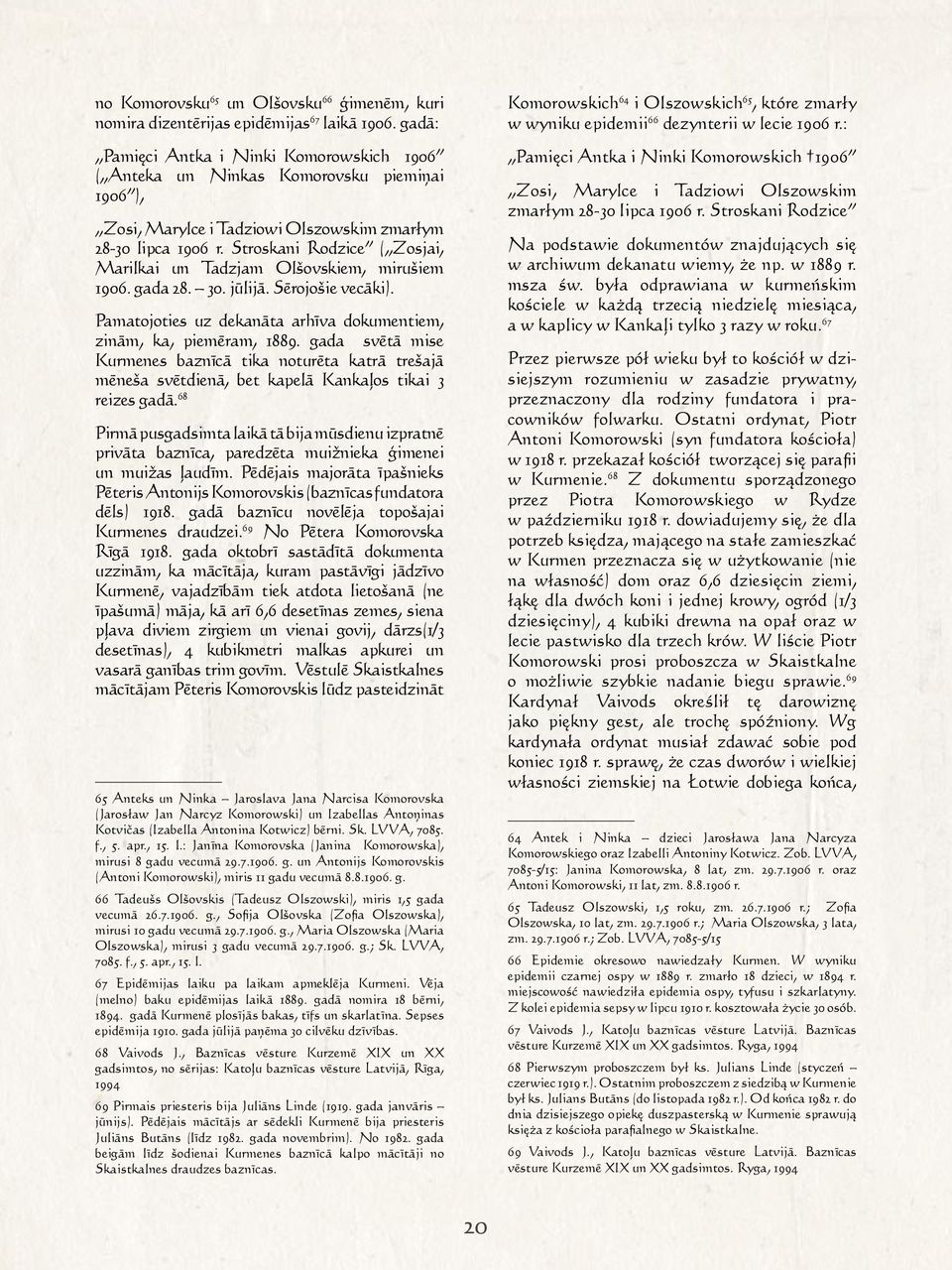 Stroskani Rodzice ( Zosjai, Marilkai un Tadzjam Olšovskiem, mirušiem 1906. gada 28. 30. jūlijā. Sērojošie vecāki). Pamatojoties uz dekanāta arhīva dokumentiem, zinām, ka, piemēram, 1889.