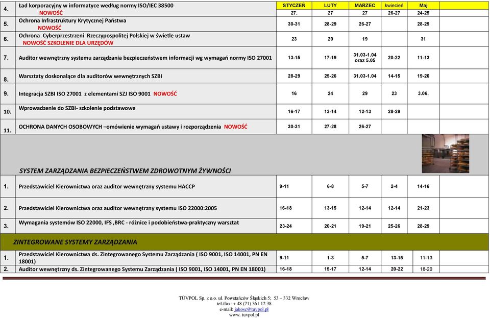 LUTY MARZEC kwiecień Maj 27. 27 27 26-27 24-25 30-31 28-29 26-27 28-29 23 20 19 31 7.