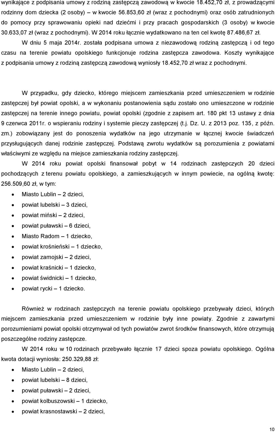 W 2014 roku łącznie wydatkowano na ten cel kwotę 87.486,67 zł. W dniu 5 maja 2014r.