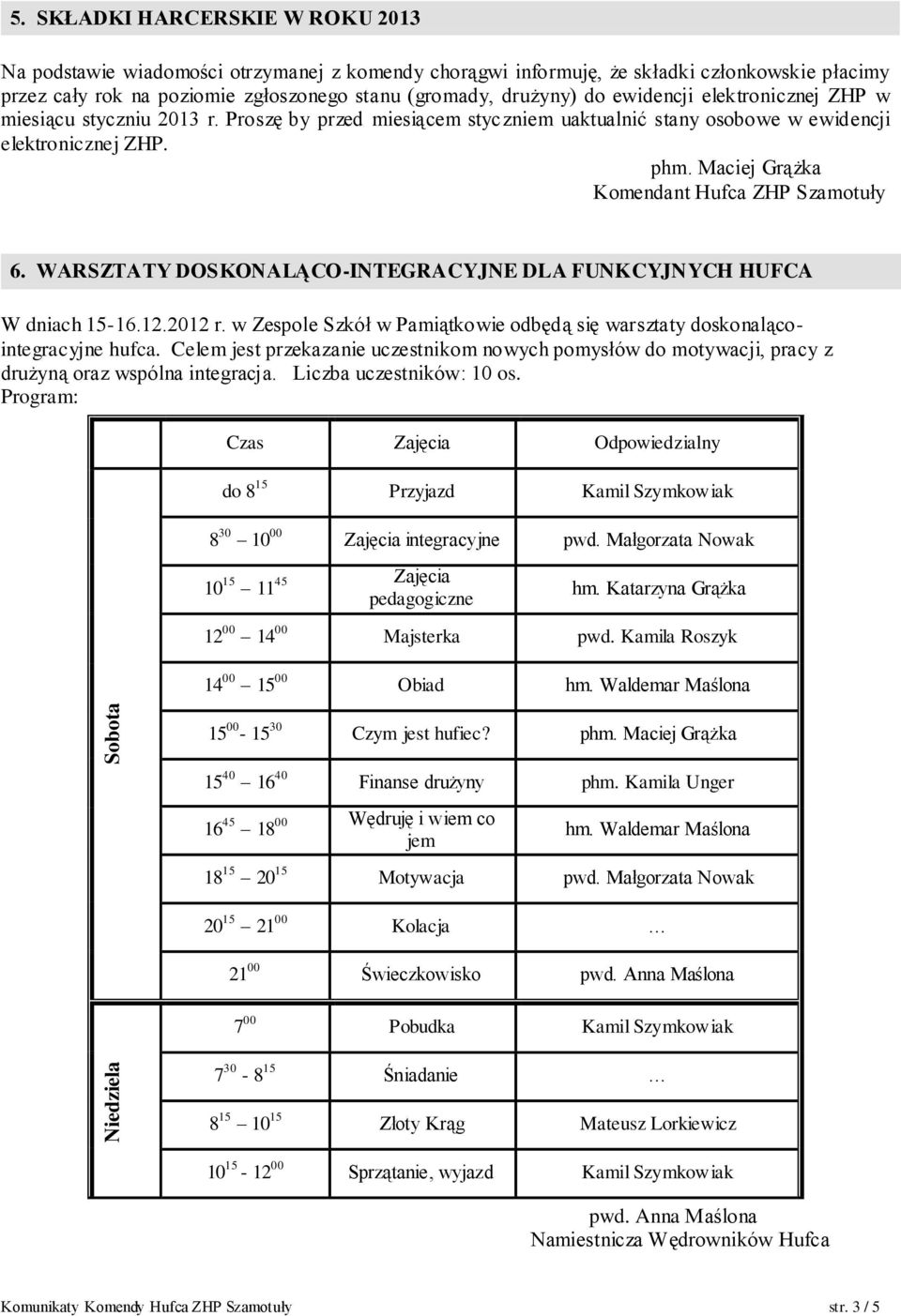 ewidencji elektronicznej ZHP w miesiącu styczniu 2013 r. Proszę by przed miesiącem styczniem uaktualnić stany osobowe w ewidencji elektronicznej ZHP. 6.