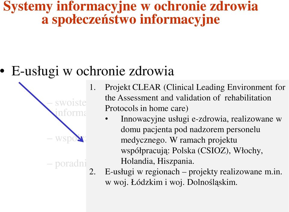 home care) informacyjnego; Innowacyjne usługi e-zdrowia, realizowane w domu pacjenta pod nadzorem personelu medycznego.