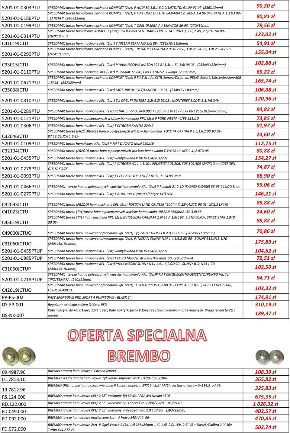 09-, LANCIA Y (240X12mm) 80,81 zł 5201-01-0199PTU SPEEDMAX tarcze hamulcowe nacinane KOMPLET (2szt) T OPEL OMEGA A / SENATOR 86-93 (270X10mm) 79,56 zł SPEEDMAX tarcze hamulcowe KOMPLET (2szt) P