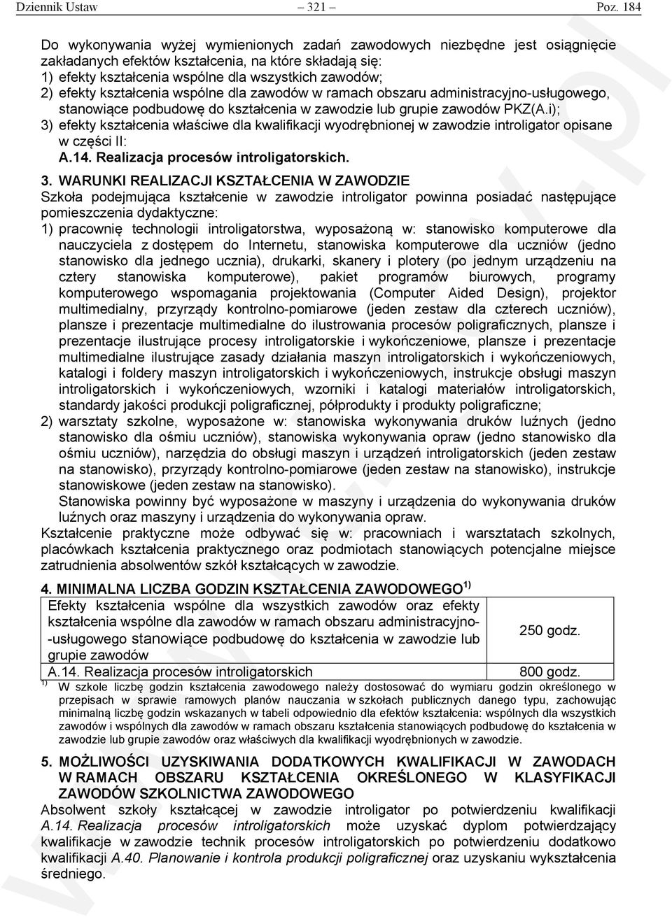 Szkoła podejmująca kształcenie w zawodzie introligator powinna posiadać następujące pomieszczenia dydaktyczne: pracownię technologii introligatorstwa, wyposażoną w: stanowisko komputerowe dla