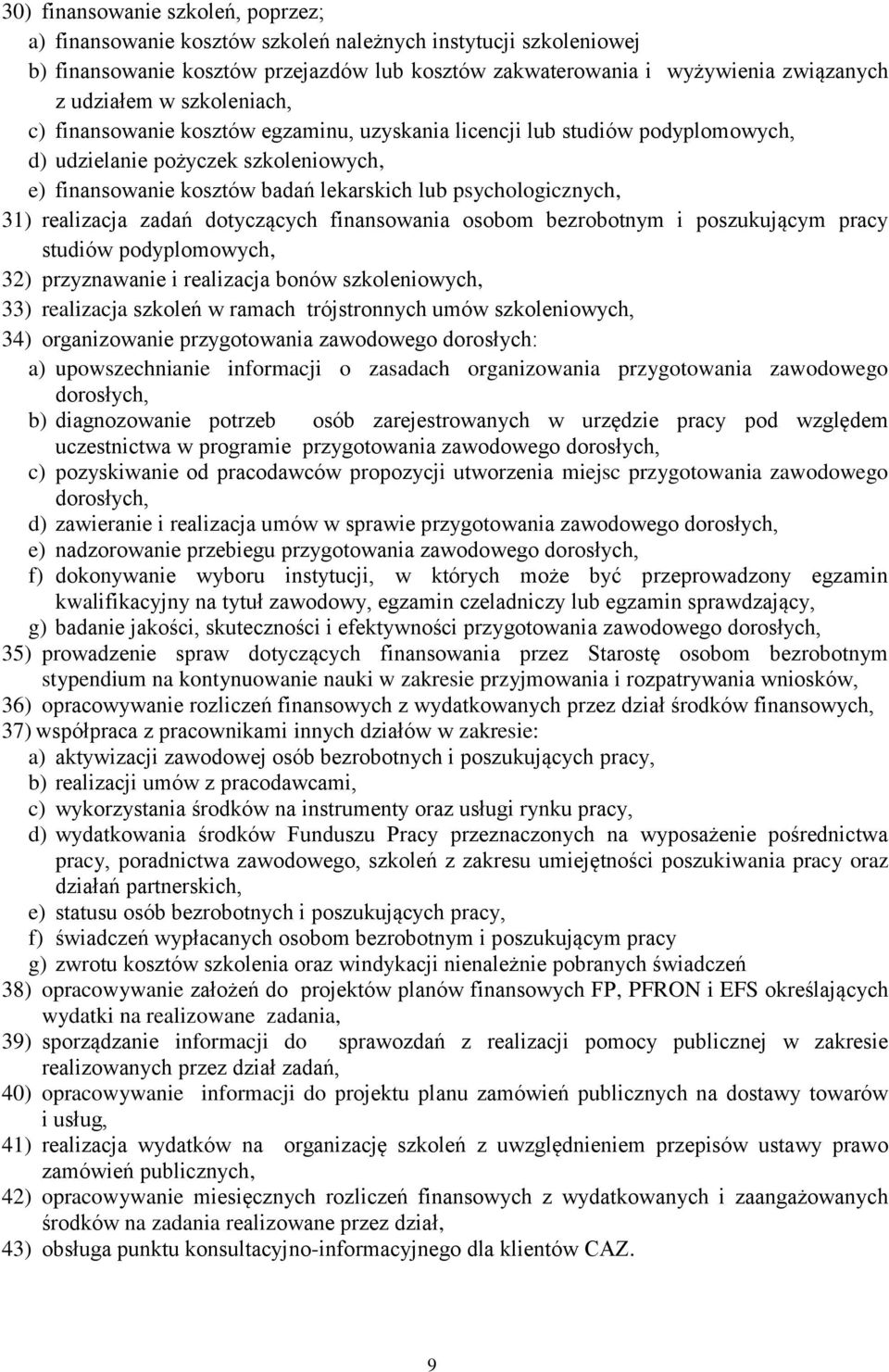 realizacja zadań dotyczących finansowania osobom bezrobotnym i poszukującym pracy studiów podyplomowych, 32) przyznawanie i realizacja bonów szkoleniowych, 33) realizacja szkoleń w ramach