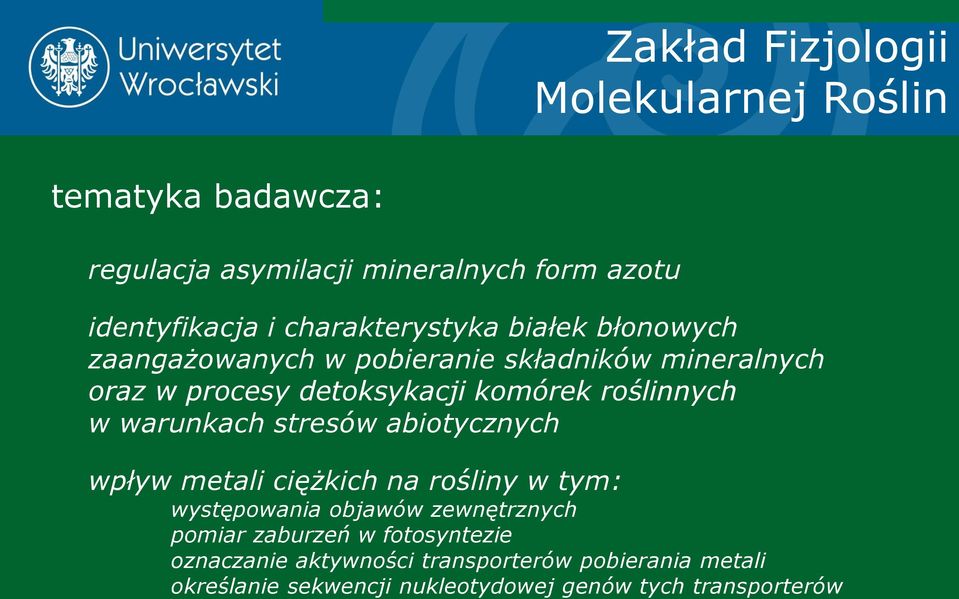 roślinnych w warunkach stresów abiotycznych wpływ metali ciężkich na rośliny w tym: występowania objawów zewnętrznych pomiar