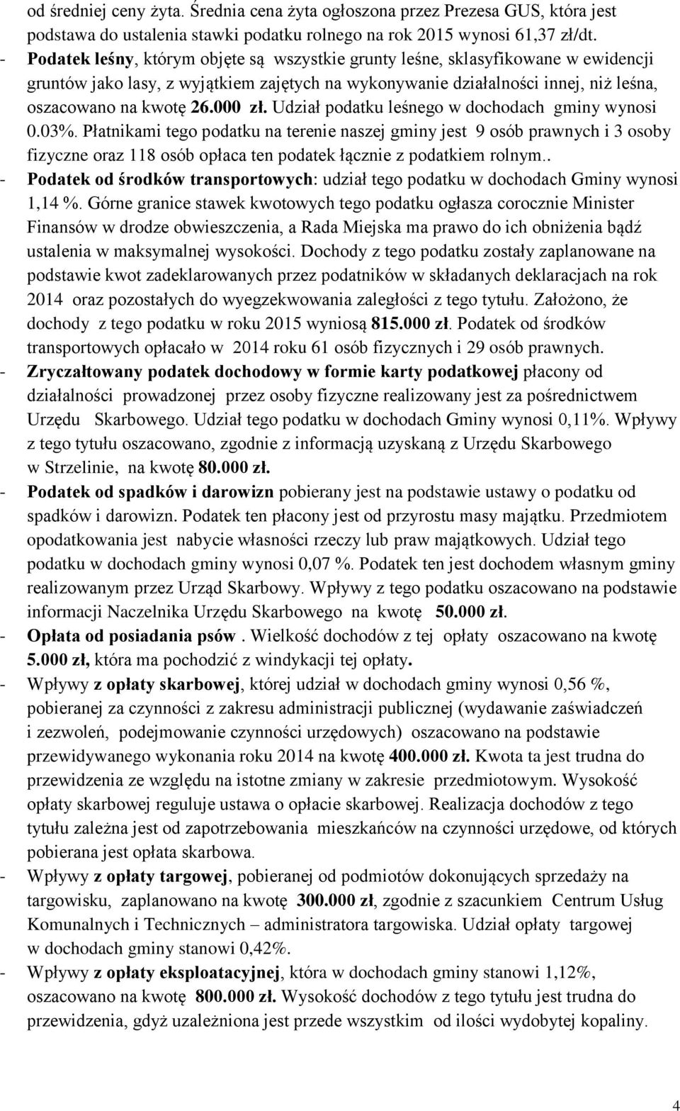 000 zł. Udział podatku leśnego w dochodach gminy wynosi 0.03%.