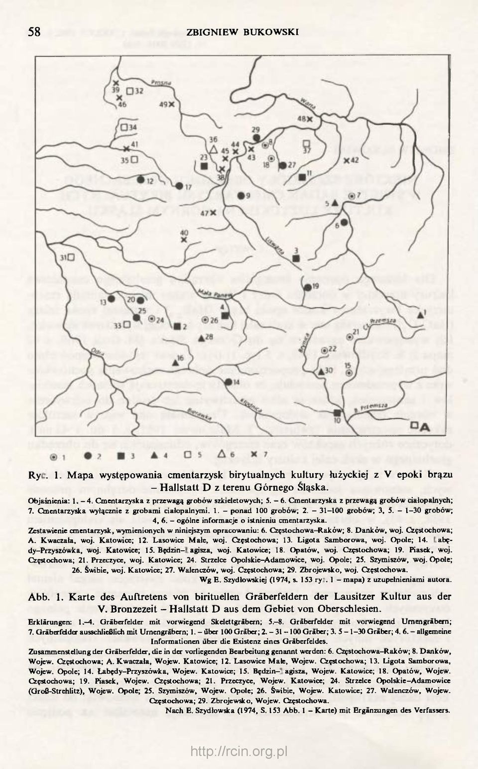 - 1-30 grobów; 4, 6. - ogólne informacje o istnieniu cmentarzyska. Zestawienie cmentarzysk, wymienionych w niniejszym opracowaniu: 6. Częstochowa-Raków; 8. Danków, woj. Częstochowa; A. Kwaczała, woj.