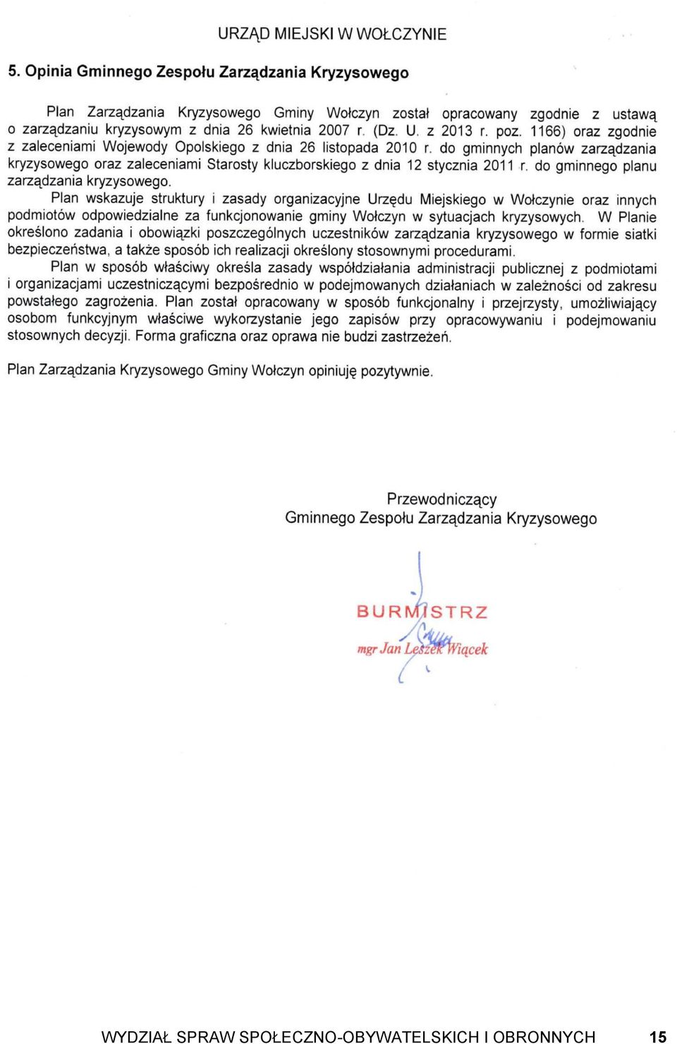 do gminnego planu zarządzania kryzysowego.