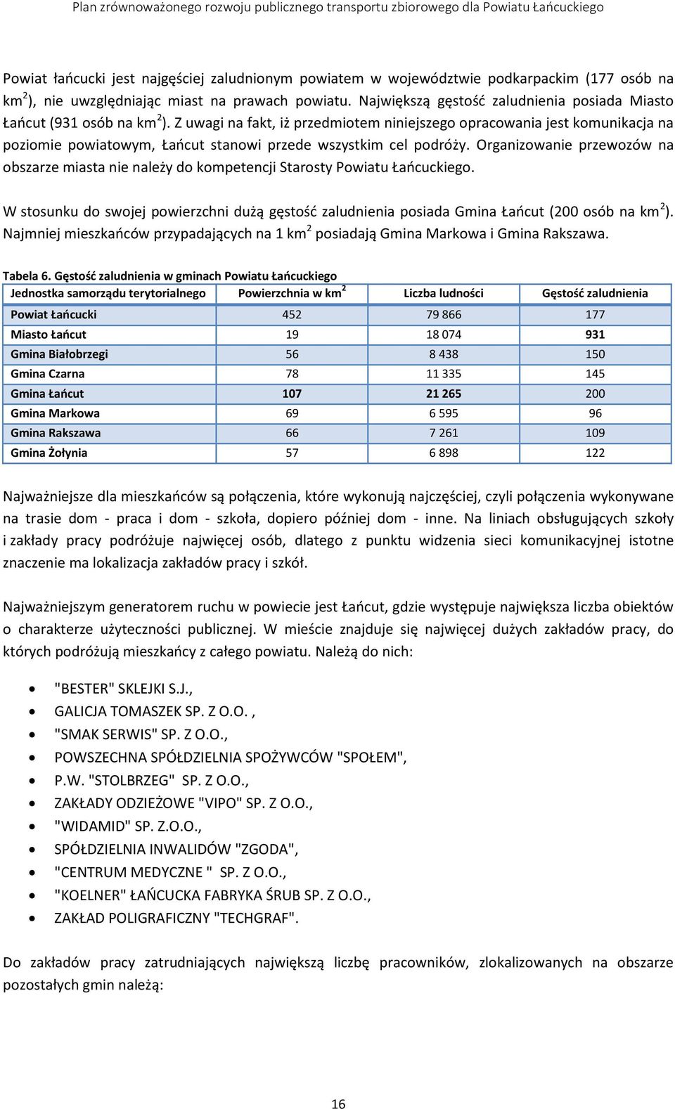 Z uwagi na fakt, iż przedmiotem niniejszego opracowania jest komunikacja na poziomie powiatowym, Łańcut stanowi przede wszystkim cel podróży.