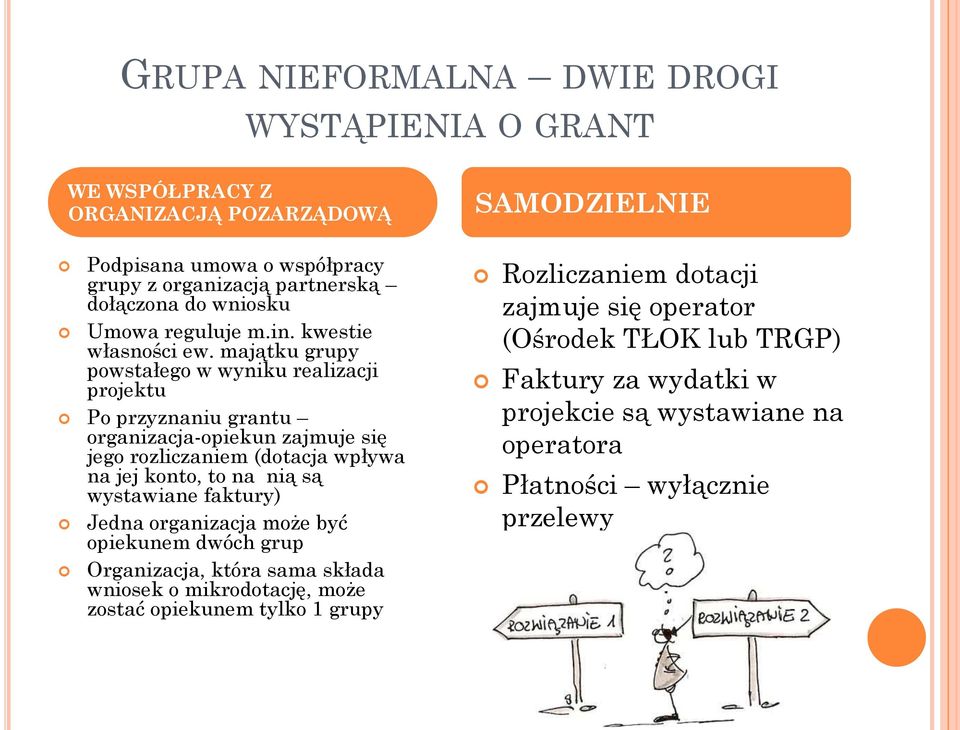 majątku grupy powstałego w wyniku realizacji projektu Po przyznaniu grantu organizacja-opiekun zajmuje się jego rozliczaniem (dotacja wpływa na jej konto, to na nią są