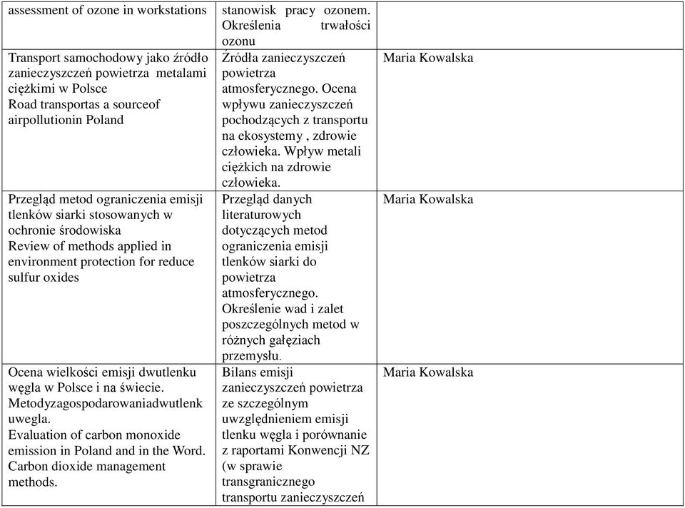 Metodyzagospodarowaniadwutlenk uwegla. Evaluation of carbon monoxide emission in Poland and in the Word. Carbon dioxide management methods. stanowisk pracy ozonem.