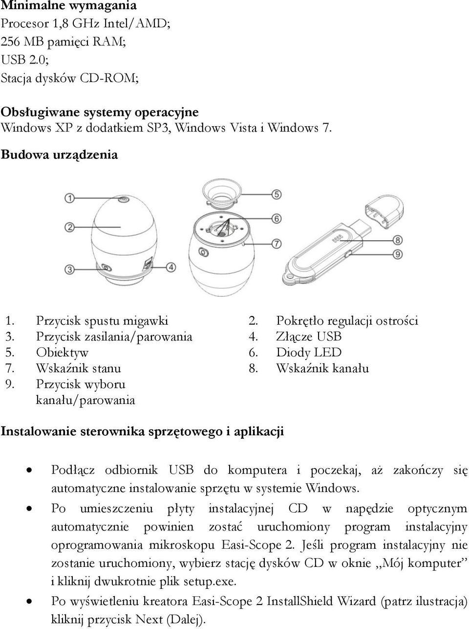 Przycisk wyboru kanału/parowania Instalowanie sterownika sprzętowego i aplikacji Podłącz odbiornik USB do komputera i poczekaj, aż zakończy się automatyczne instalowanie sprzętu w systemie Windows.