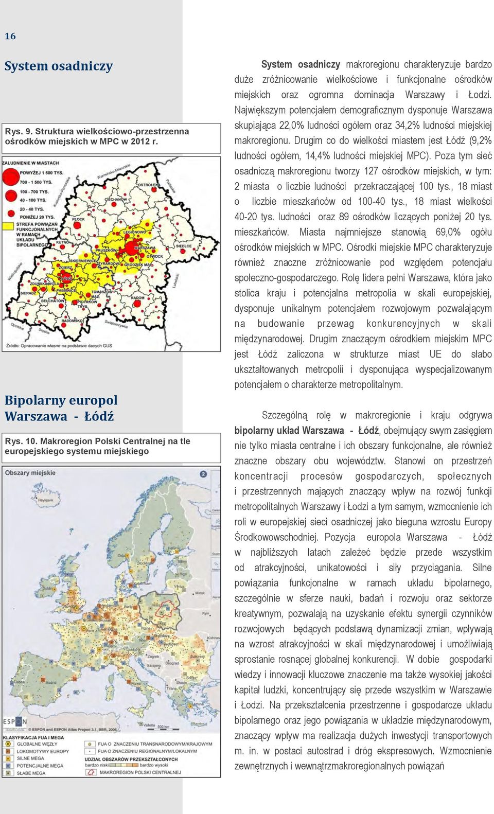 ogromna dominacja Warszawy i Łodzi. Największym potencjałem demograficznym dysponuje Warszawa skupiająca 22,0% ludności ogółem oraz 34,2% ludności miejskiej makroregionu.