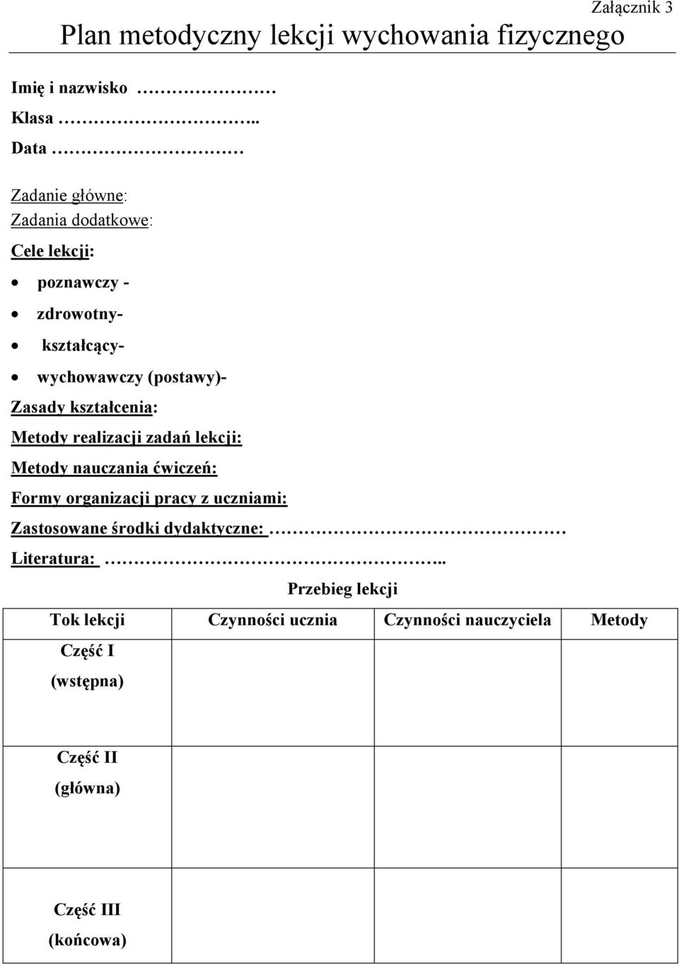 kształcenia: Metody realizacji zadań lekcji: Metody nauczania ćwiczeń: Formy organizacji pracy z uczniami: Zastosowane