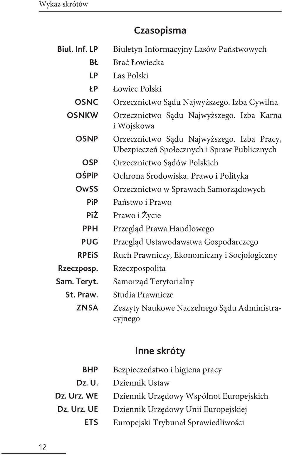 Izba Karna i Wojskowa Orzecznictwo Sądu Najwyższego. Izba Pracy, Ubezpieczeń Społecznych i Spraw Publicznych Orzecznictwo Sądów Polskich Ochrona Środowiska.