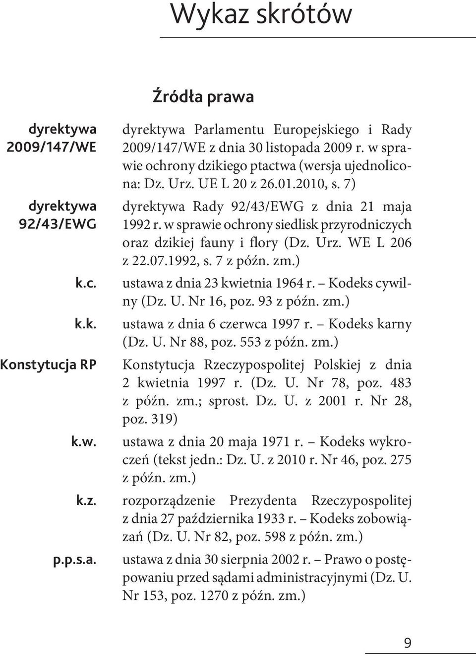 w sprawie ochrony siedlisk przyrodniczych oraz dzikiej fauny i flory (Dz. Urz. WE L 206 z 22.07.1992, s. 7 z późn. zm.) ustawa z dnia 23 kwietnia 1964 r. Kodeks cywilny (Dz. U. Nr 16, poz. 93 z późn.