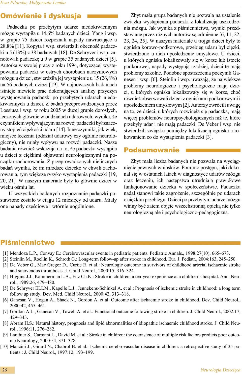 zanotowali padaczkę u 9 w grupie 35 badanych dzieci [5].