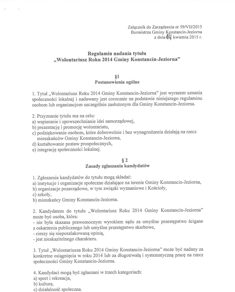 59/VII/2015 Burmistrza Gm lny Konstancin-Jeziorna z dnia 414 kwietnia 20