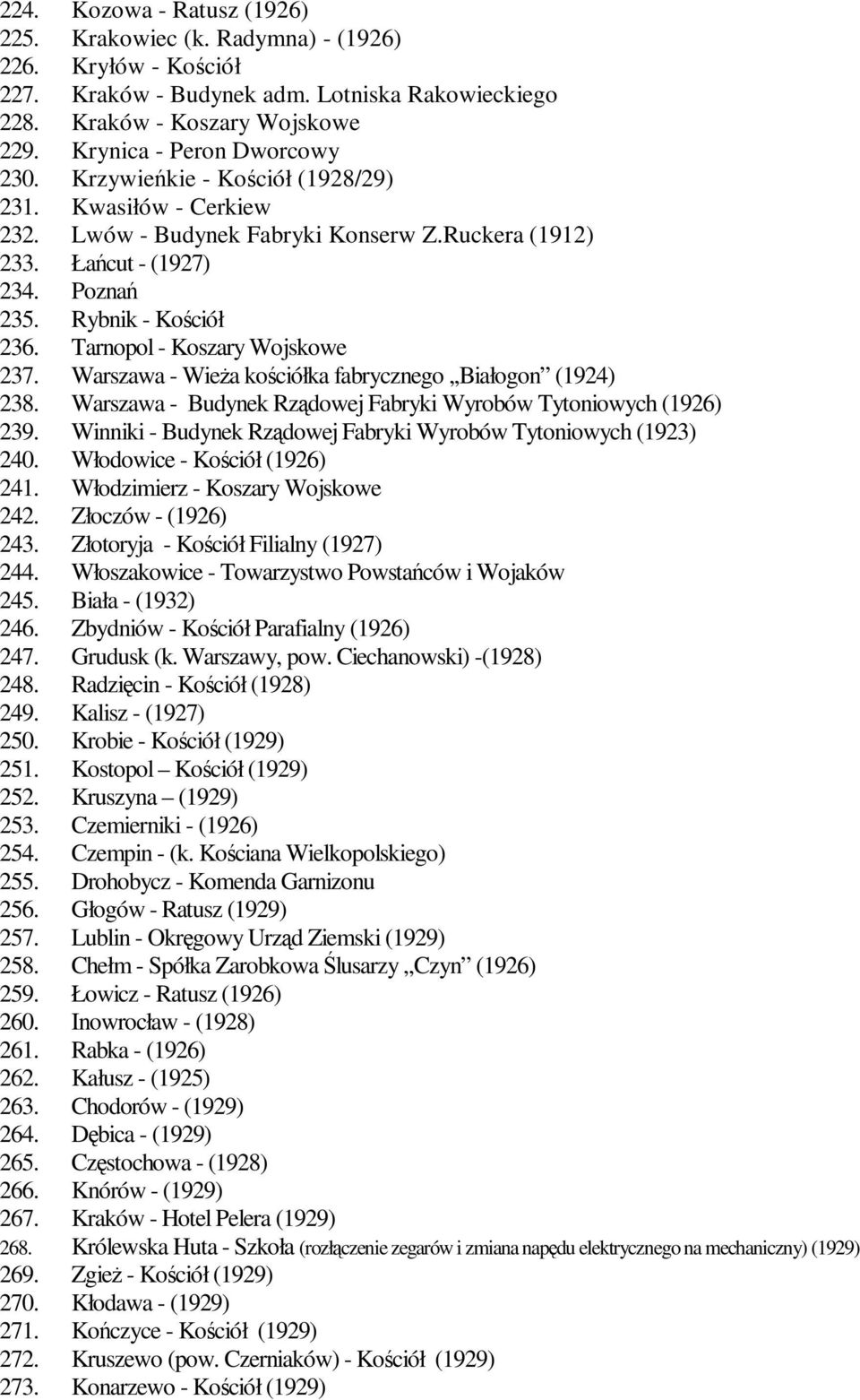 Tarnopol - Koszary Wojskowe 237. Warszawa - Wieża kościółka fabrycznego,,białogon (1924) 238. Warszawa - Budynek Rządowej Fabryki Wyrobów Tytoniowych (1926) 239.