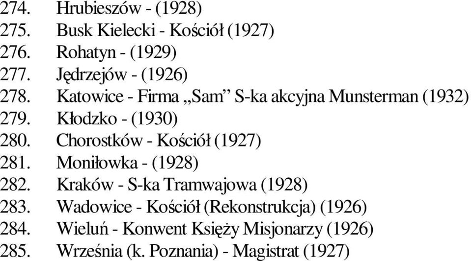 Chorostków - Kościół (1927) 281. Moniłowka - (1928) 282. Kraków - S-ka Tramwajowa (1928) 283.