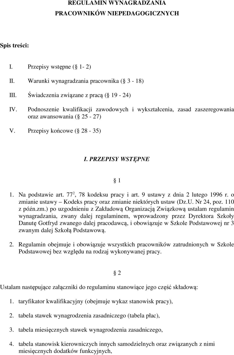 77 2, 78 kodeksu pracy i art. 9 ustawy z dnia 2 lutego 1996 r. o zmi
