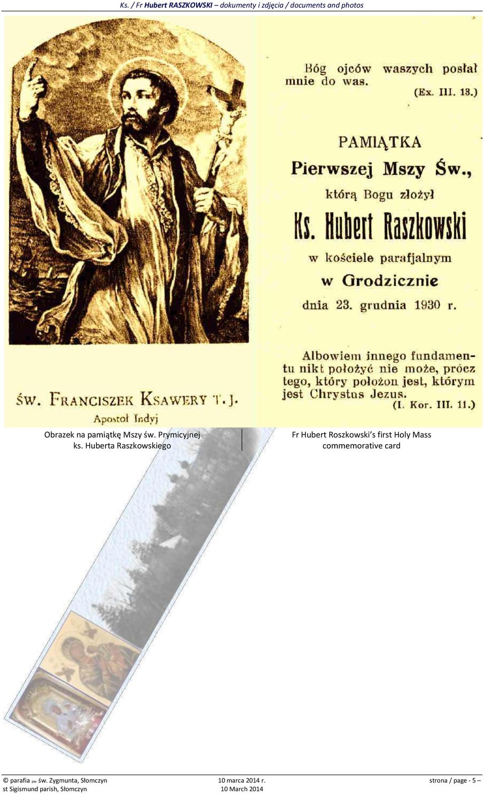 first Holy Mass commemorative card parafia pw.