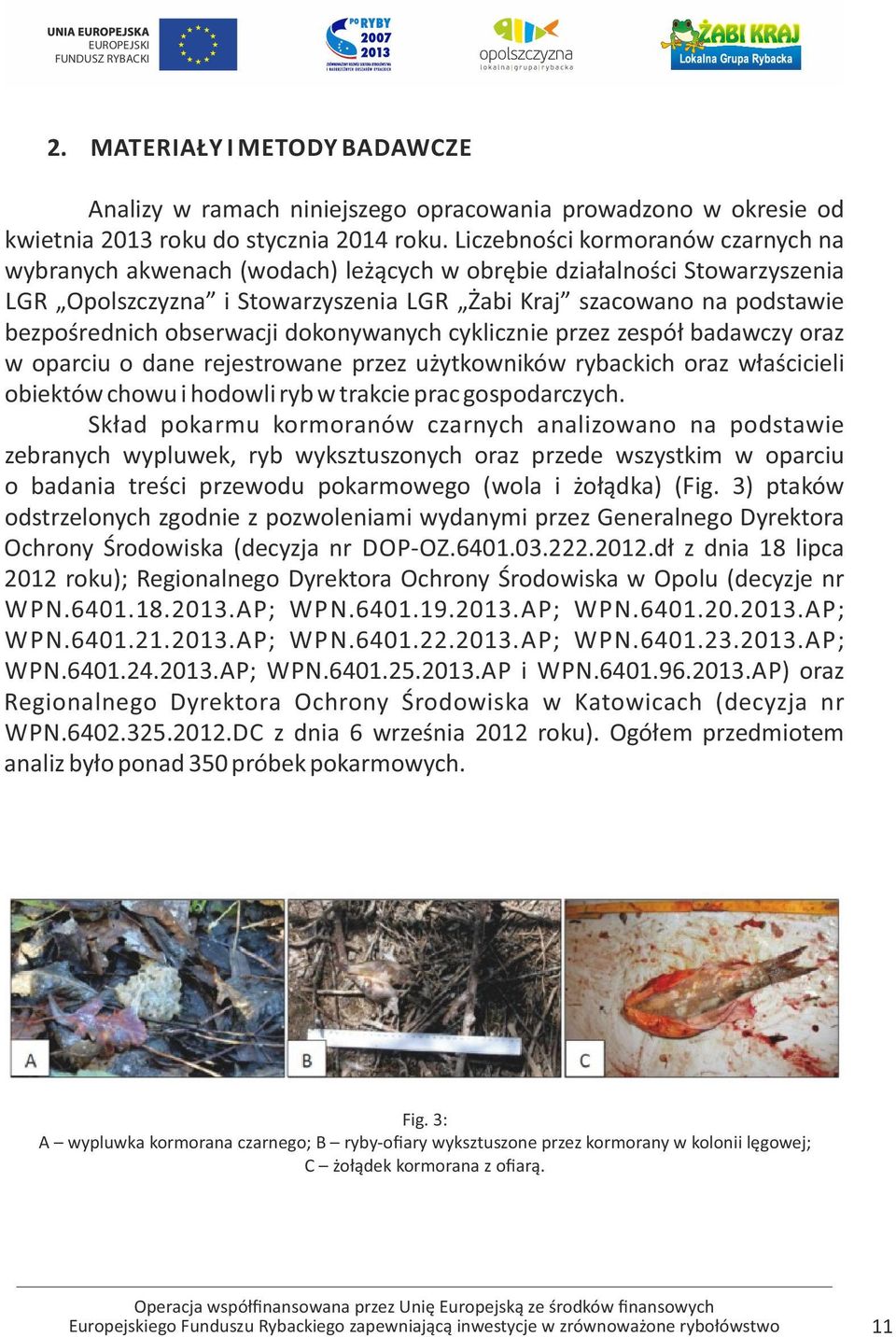 obserwacji dokonywanych cyklicznie przez zespół badawczy oraz w oparciu o dane rejestrowane przez użytkowników rybackich oraz właścicieli obiektów chowu i hodowli ryb w trakcie prac gospodarczych.