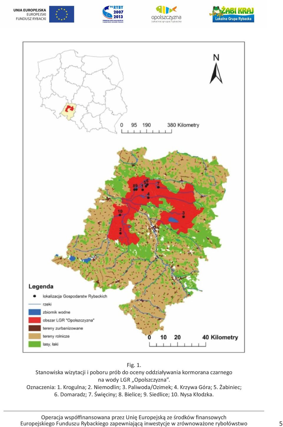 czarnego na wody LGR Opolszczyzna. Oznaczenia: 1. Krogulna; 2.