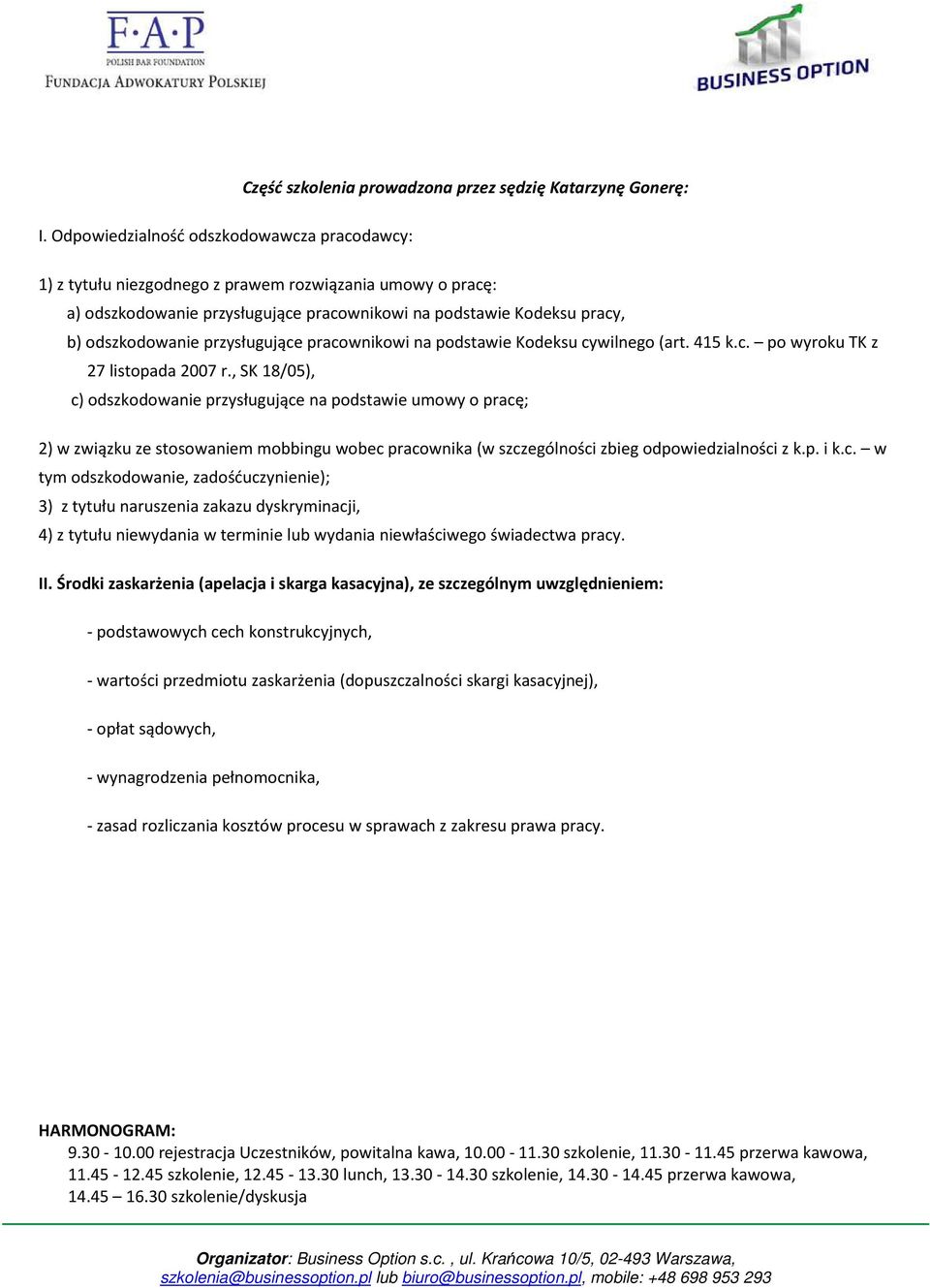 przysługujące pracownikowi na podstawie Kodeksu cywilnego (art. 415 k.c. po wyroku TK z 27 listopada 2007 r.