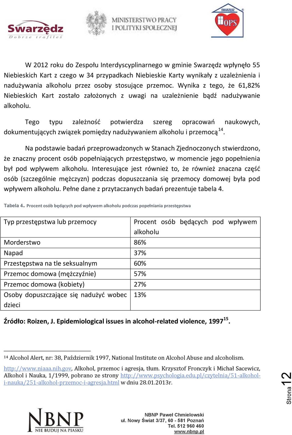 Tego typu zależność potwierdza szereg opracowań naukowych, dokumentujących związek pomiędzy nadużywaniem alkoholu i przemocą 14.