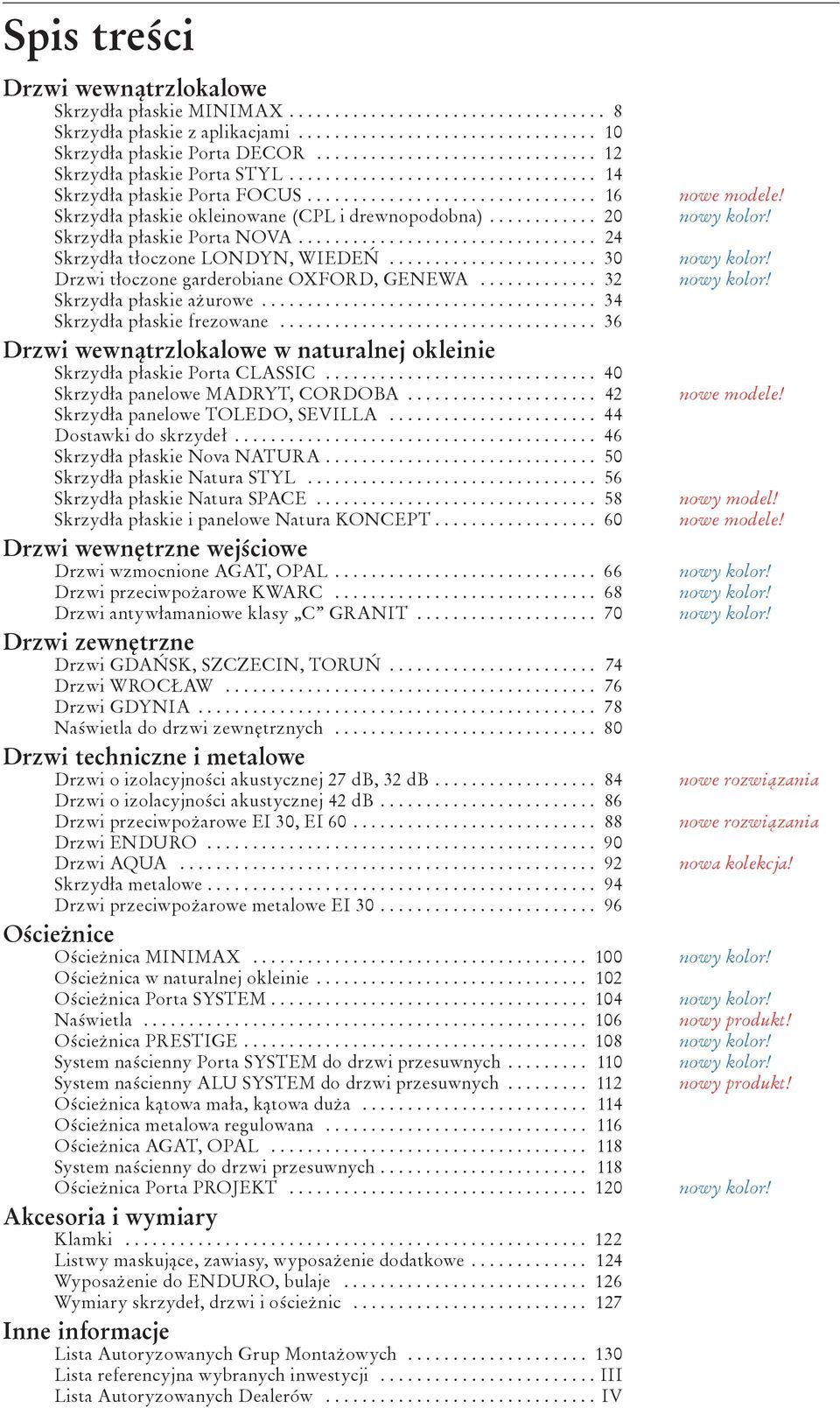 ........... 20 Skrzydła płaskie Porta NOVA................................. 24 Skrzydła tłoczone LONDYN, WIEDEŃ....................... 30 Drzwi tłoczone garderobiane OXFORD, GENEWA.