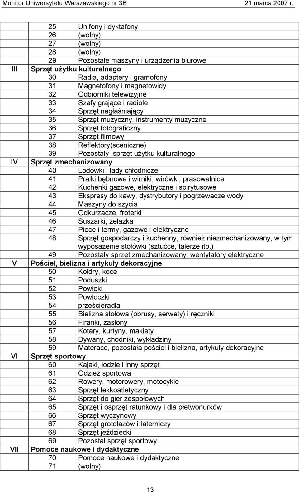 Pozostały sprzęt użytku kulturalnego Sprzęt zmechanizowany 40 Lodówki i lady chłodnicze 41 Pralki bębnowe i wirniki, wirówki, prasowalnice 42 Kuchenki gazowe, elektryczne i spirytusowe 43 Ekspresy do