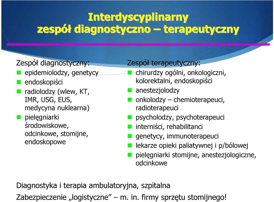 anestezjolodzy onkolodzy chemioterapeuci, radioterapeuci psycholodzy, psychoterapeuci interniści, rehabilitanci genetycy, immunoterapeuci lekarze opieki