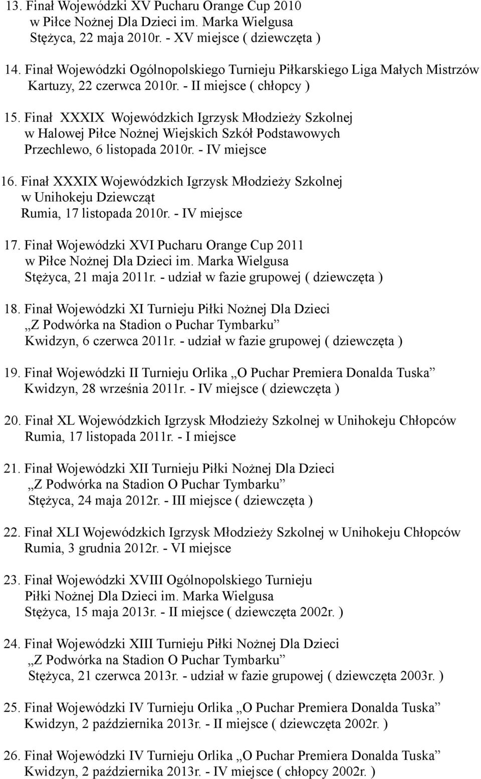Finał XXXIX Wojewódzkich Igrzysk Młodzieży Szkolnej w Halowej Piłce Nożnej Wiejskich Szkół Podstawowych Przechlewo, 6 listopada 2010r. - IV miejsce 16.
