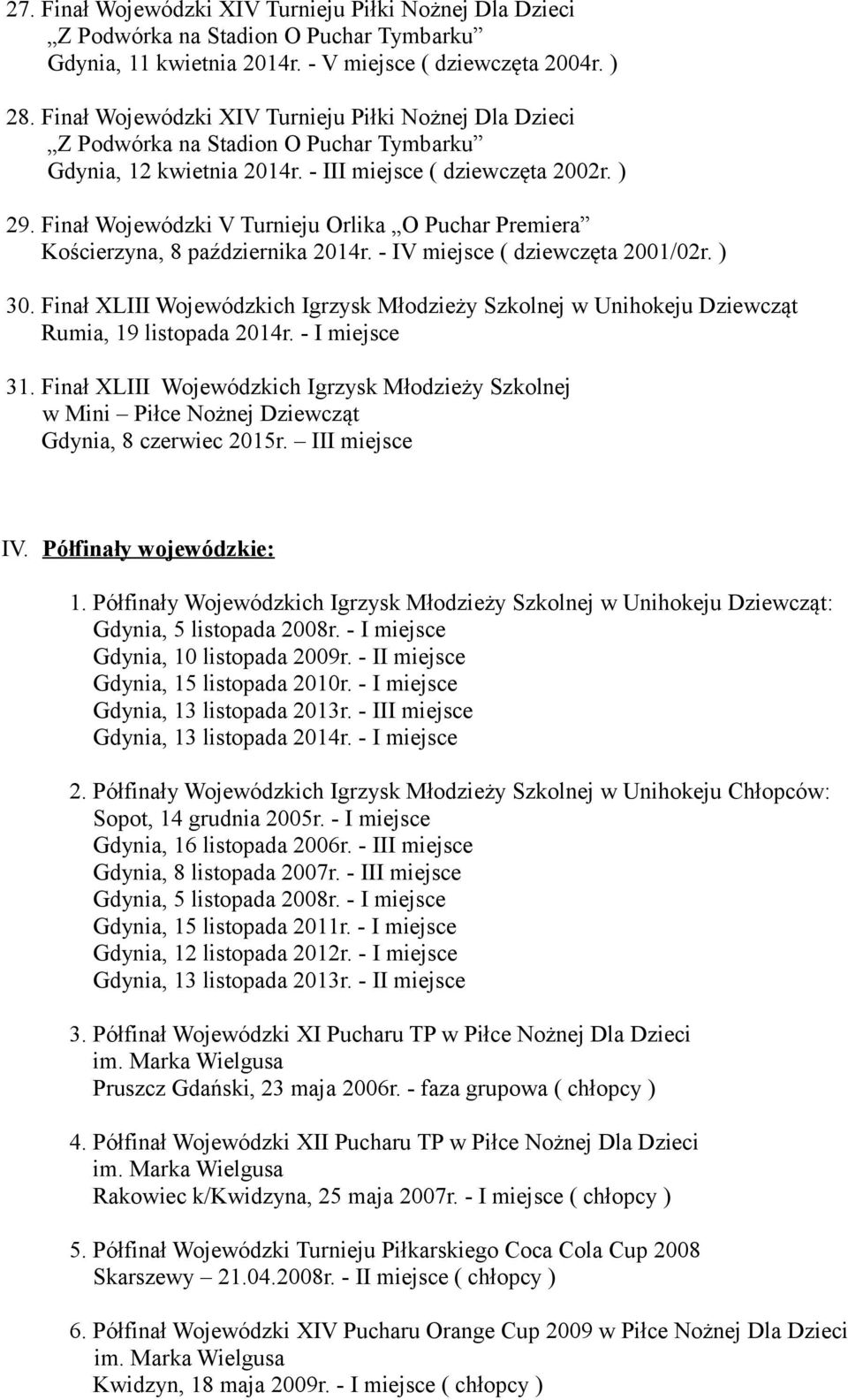 Finał Wojewódzki V Turnieju Orlika O Puchar Premiera Kościerzyna, 8 października 2014r. - IV miejsce ( dziewczęta 2001/02r. ) 30.