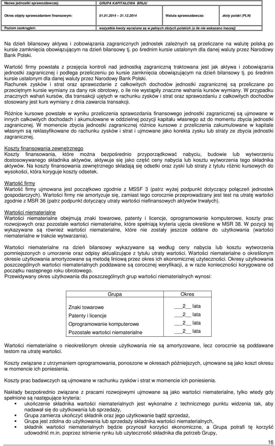 Wartość firmy powstała z przejęcia kontroli nad jednostką zagraniczną traktowana jest jak aktywa i zobowiązania jednostki zagranicznej i podlega przeliczeniu po kursie zamknięcia obowiązującym na
