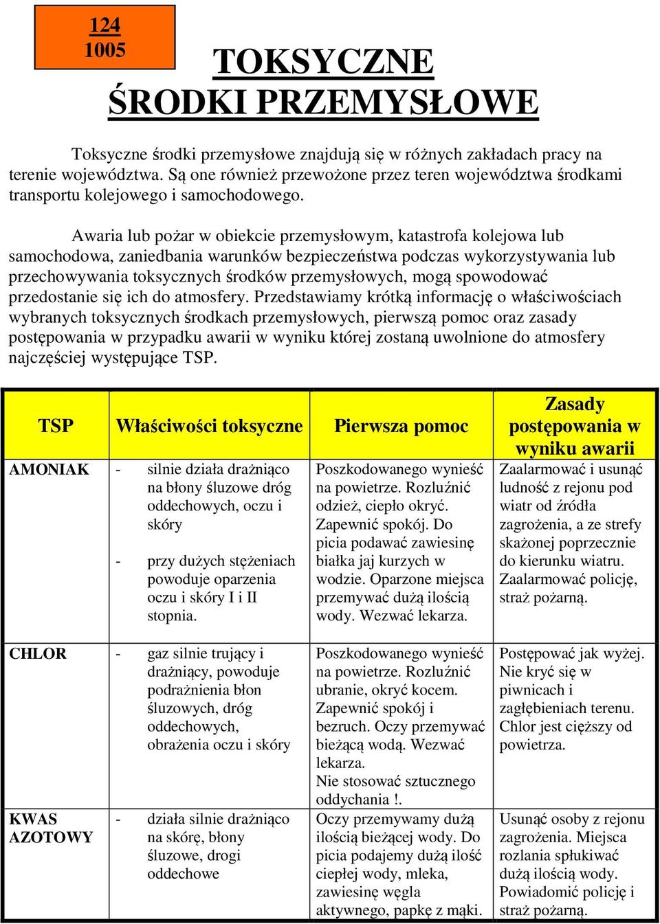 Awaria lub pożar w obiekcie przemysłowym, katastrofa kolejowa lub samochodowa, zaniedbania warunków bezpieczeństwa podczas wykorzystywania lub przechowywania toksycznych środków przemysłowych, mogą