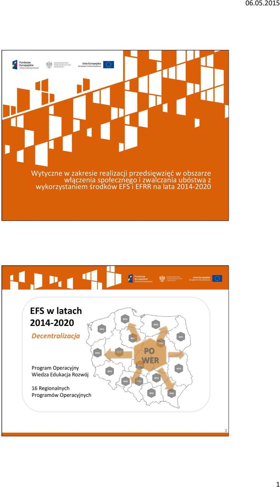 na lata 2014-2020 EFS w latach 2014-2020 Decentralizacja Program