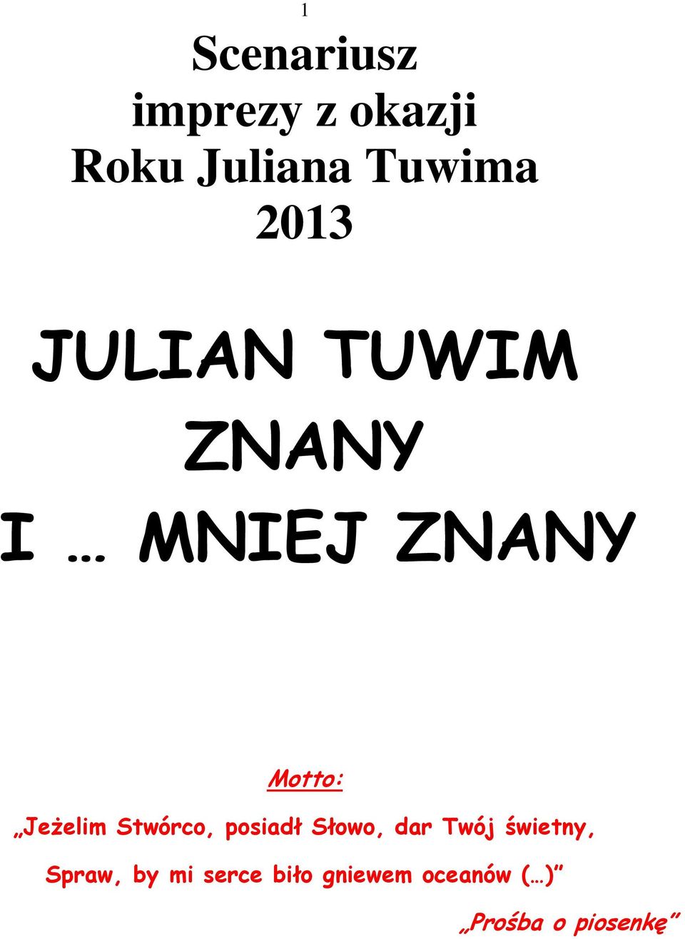 JeŜelim Stwórco, posiadł Słowo, dar Twój świetny,