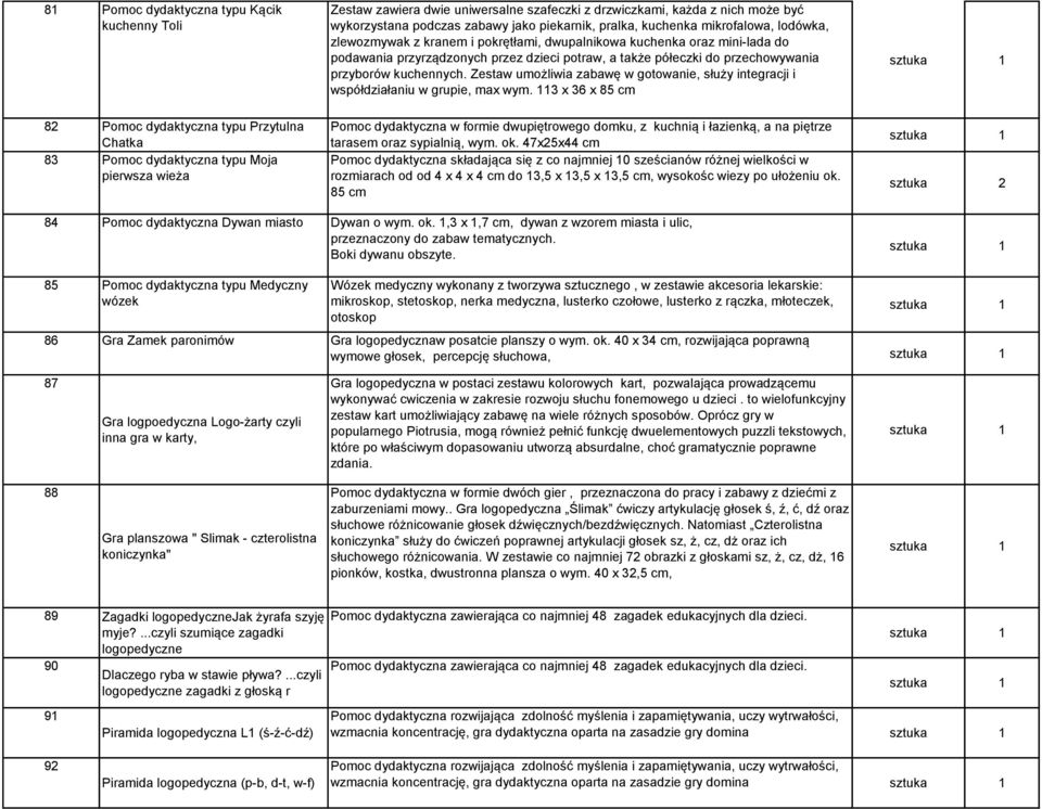 Zestaw umożliwia zabawę w gotowanie, służy integracji i współdziałaniu w grupie, max wym.