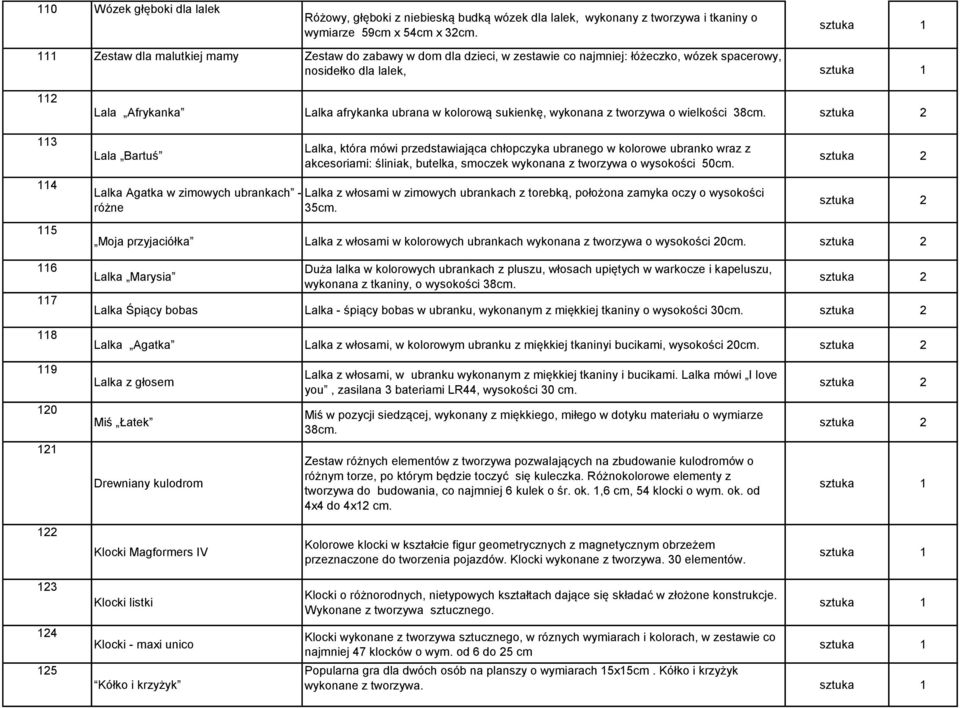 ubrana w kolorową sukienkę, wykonana z tworzywa o wielkości 38cm.