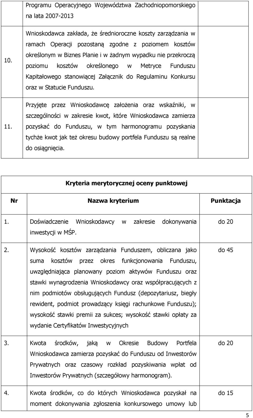 określonego w Metryce Funduszu Kapitałowego stanowiącej Załącznik do Regulaminu Konkursu oraz w Statucie Funduszu. 11.