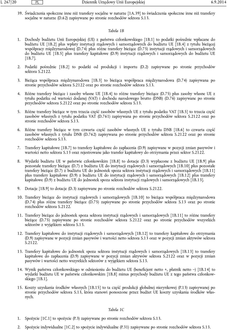 2] plus wpłaty instytucji rządowych i samorządowych do budżetu UE [1B.4] z tytułu bieżącej współpracy międzynarodowej (D.74) plus różne transfery bieżące (D.