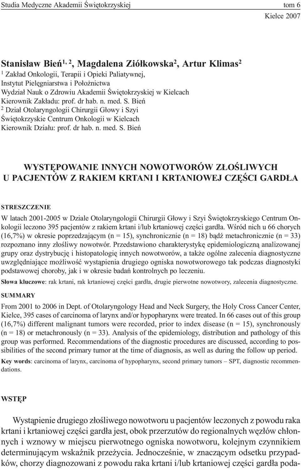 Bieñ 2 Dzia³ Otolaryngologii Chirurgii G³owy i Sz