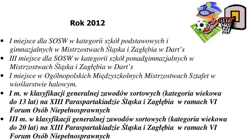 ejsce w Ogólnopolskich Międzyszkolnych Mistrzostwach Sztafet w wioślarstwie halowym. I m.