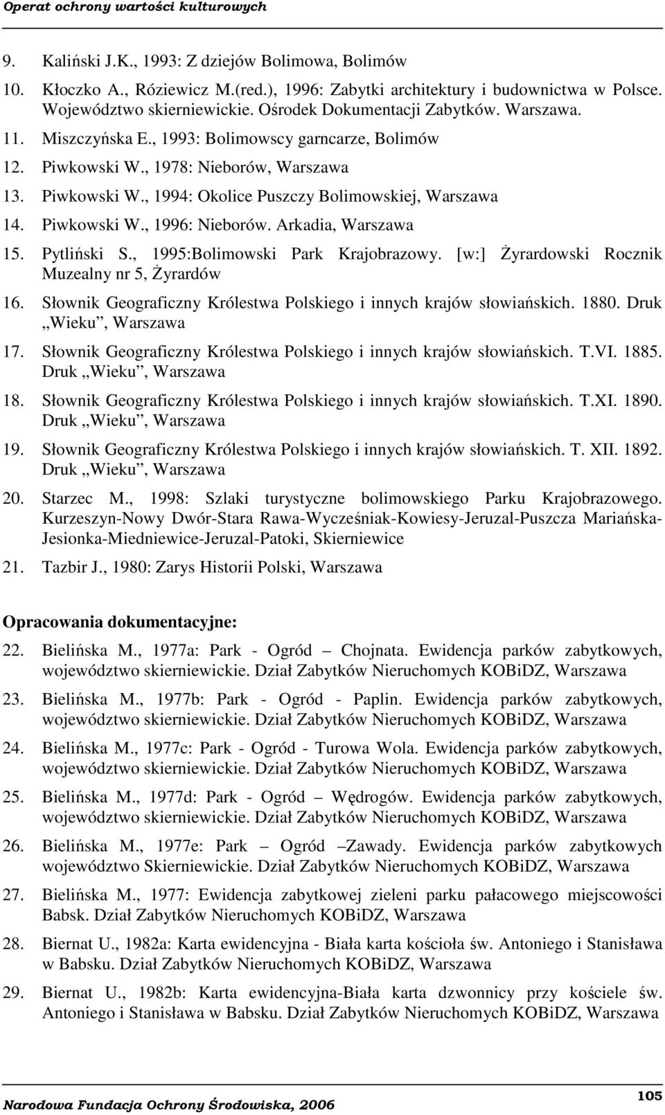 Arkadia, Warszawa 15. Pytliński S., 1995:Bolimowski Park Krajobrazowy. [w:] Żyrardowski Rocznik Muzealny nr 5, Żyrardów 16. Słownik Geograficzny Królestwa Polskiego i innych krajów słowiańskich. 1880.