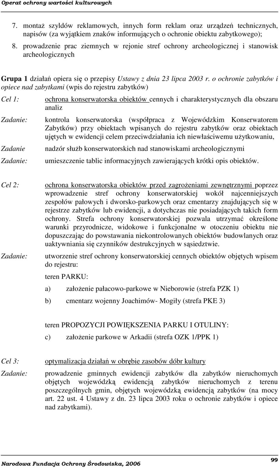 o ochronie zabytków i opiece nad zabytkami (wpis do rejestru zabytków) Cel 1: Zadanie ochrona konserwatorska obiektów cennych i charakterystycznych dla obszaru analiz kontrola konserwatorska