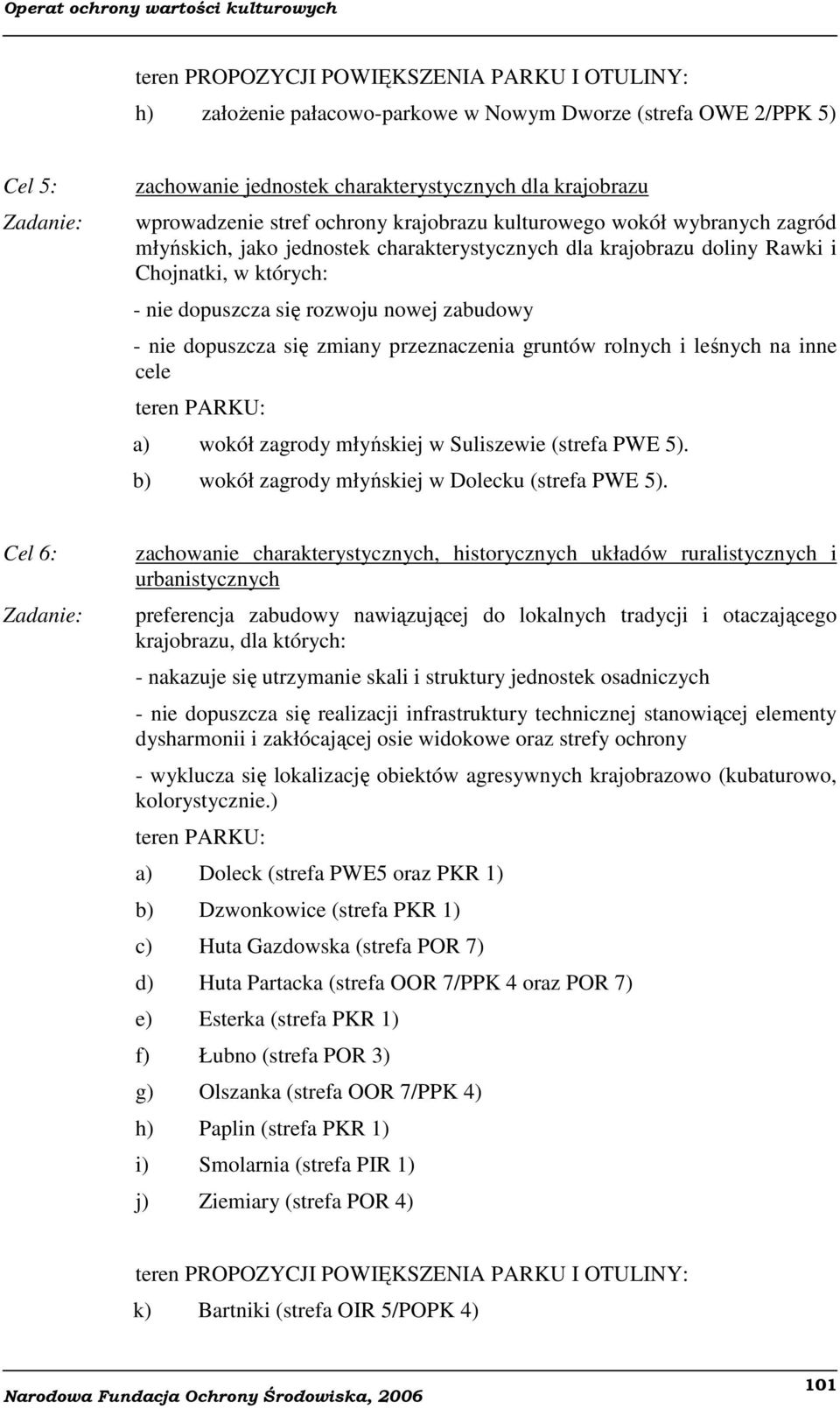 nie dopuszcza się zmiany przeznaczenia gruntów rolnych i leśnych na inne cele teren PARKU: a) wokół zagrody młyńskiej w Suliszewie (strefa PWE 5). b) wokół zagrody młyńskiej w Dolecku (strefa PWE 5).